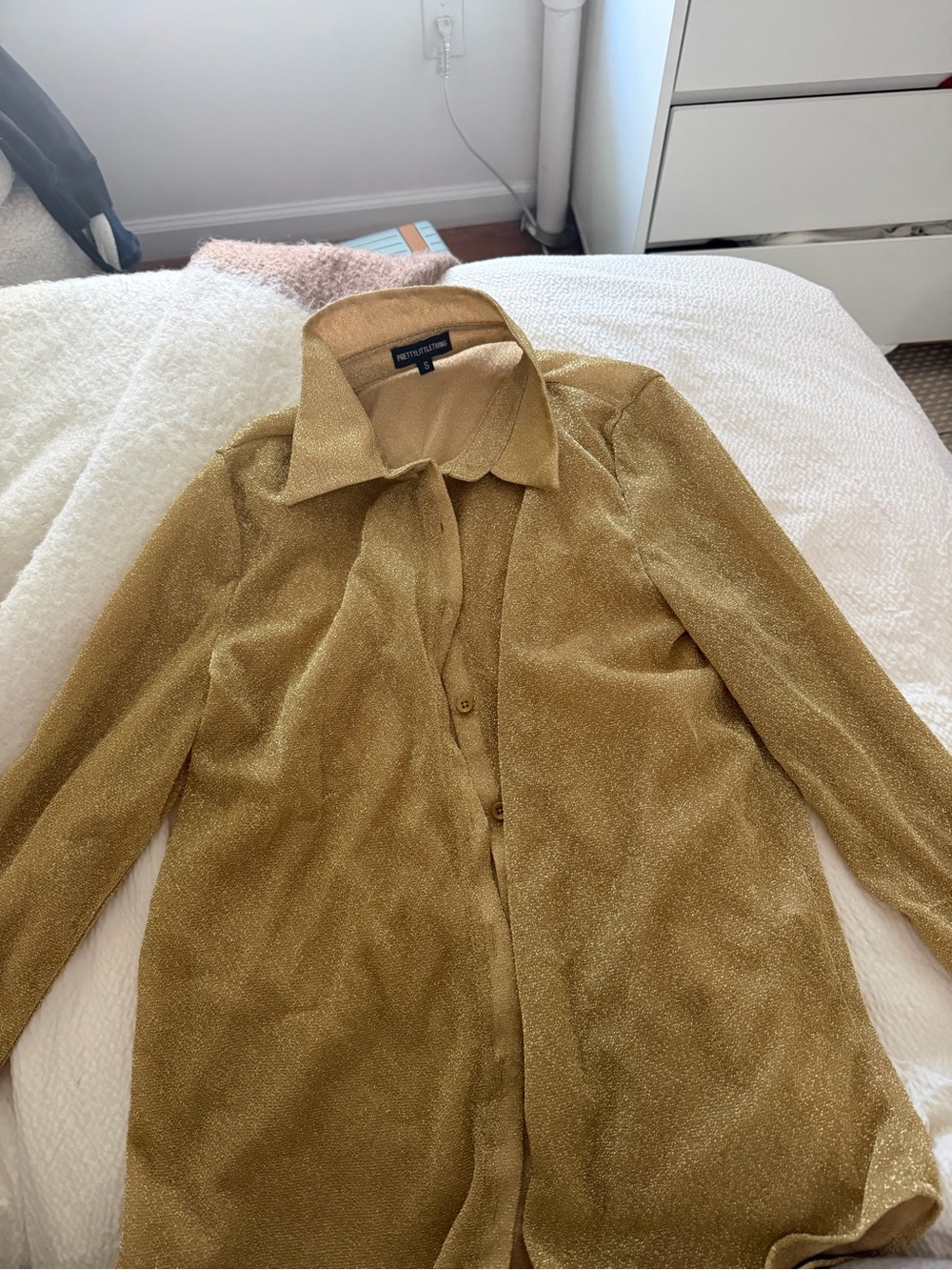 PrettyLittleThing Metallic Gold Button Down Shirt